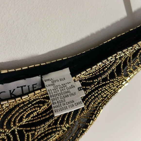 NWT Oleg Cassini black tie VINTAGE 90s silk beaded circle deadstock top blouse - Picture 6 of 6